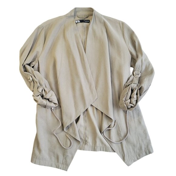 Zara Open Front Green Women's Draped Jacket Size S - Picture 7 of 9